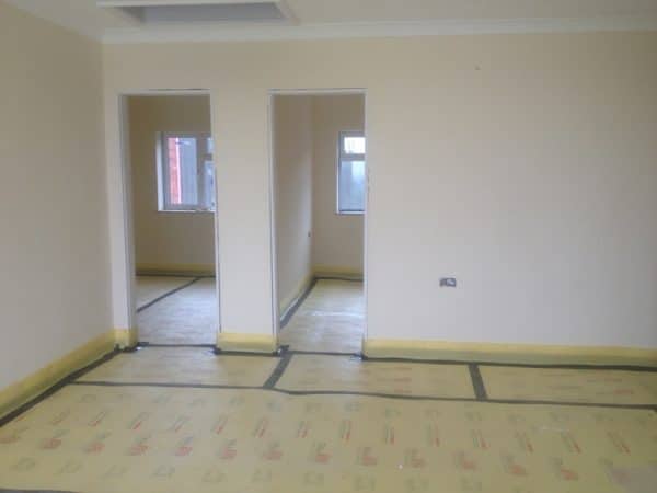 Insulation Flooring Process - multiple rooms - yellow insulation