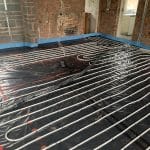 Underfloor Heating white pipework installed and complete before concrete liquid added