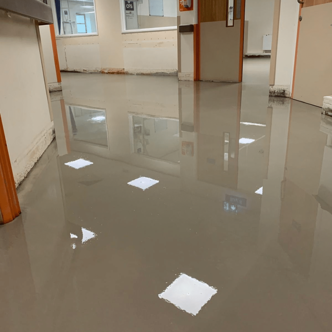 A floor after being layed with liquid floor screed from West Midlands screeding contractors GM Floor Screeds