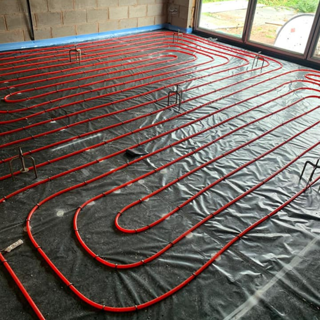 An underfloor heating system installed in a Worcester property by GM Floor Screeds